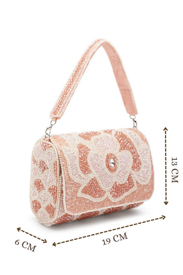 Pink Floral Crystal Beaded Velvet Clutch
