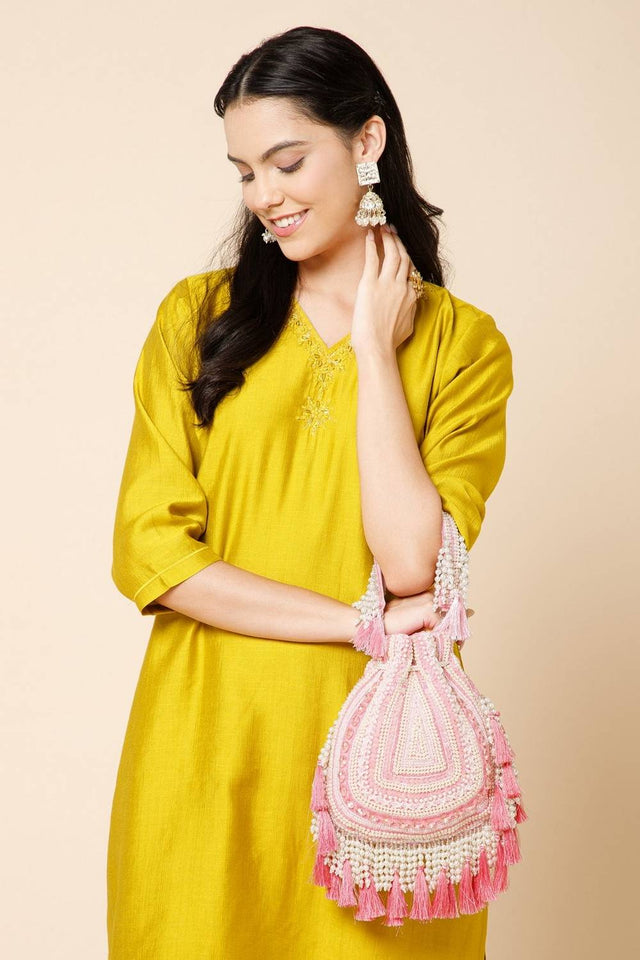 Multi Color Beads Embossed Velvet Potli