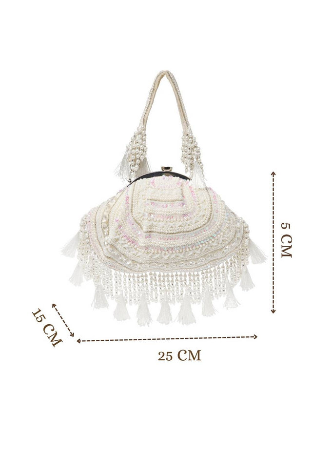 Multi Color Beads Embossed Velvet Clutch