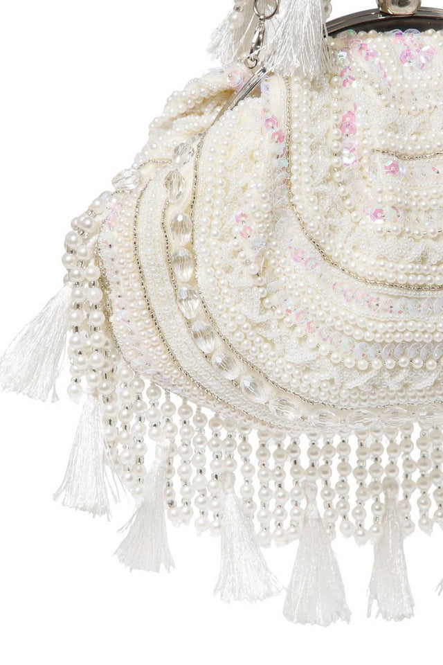 Multi Color Beads Embossed Velvet Clutch