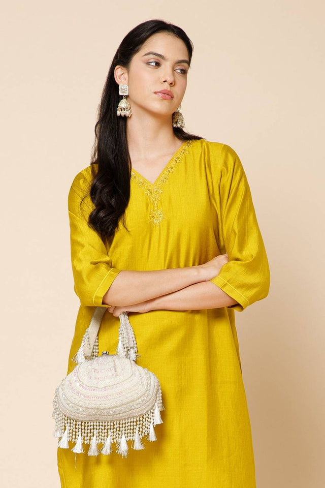 Multi Color Beads Embossed Velvet Clutch