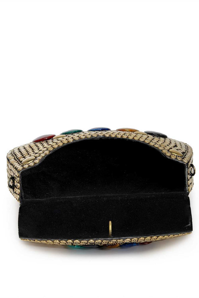 Gold Embellished Metal Clutch