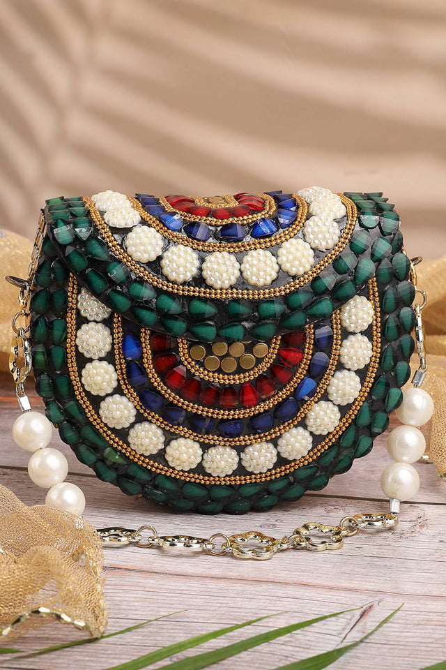 Multi Color Embellished Metal Clutch (ADCL5051A)