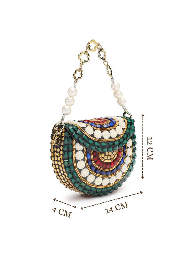 Multi Color Embellished Metal Clutch (ADCL5051A)