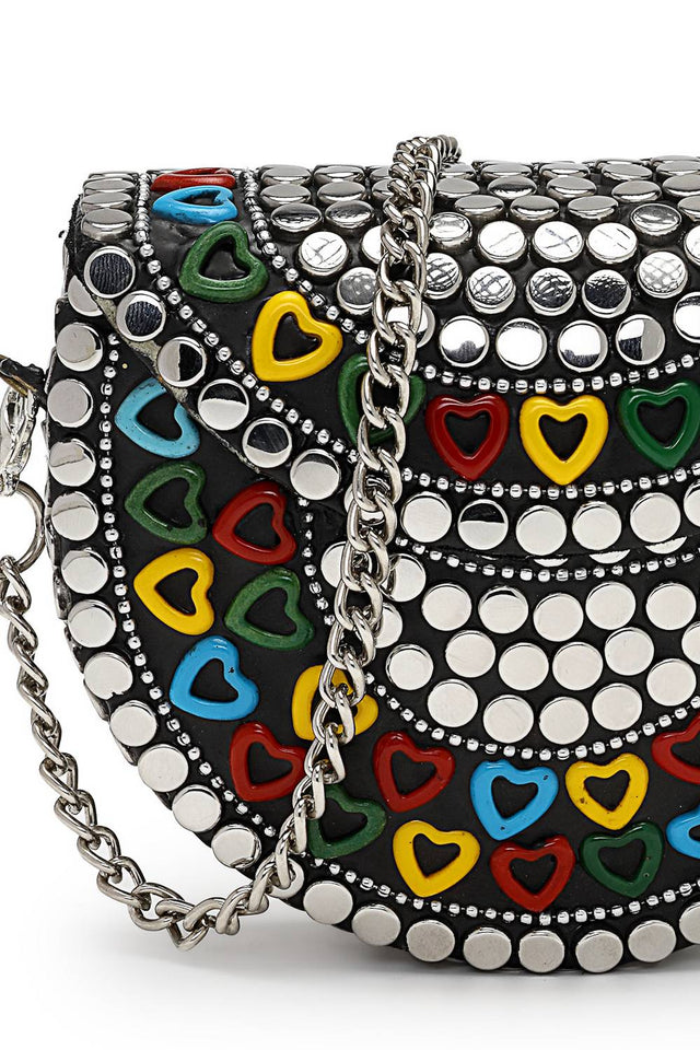 Silver Embellished Metal Clutch