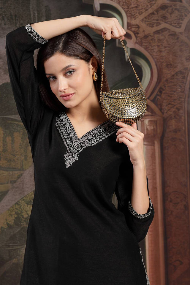 Gold Embellished Metal Clutch