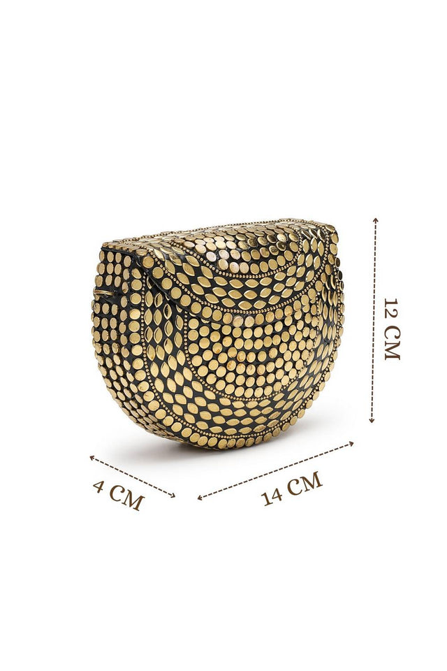 Gold Embellished Metal Clutch