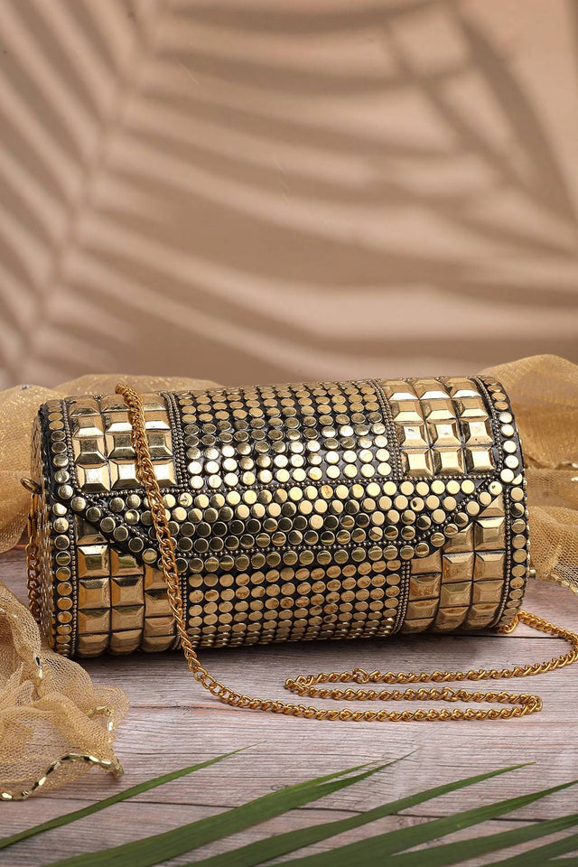 Gold Embellished Metal Clutch
