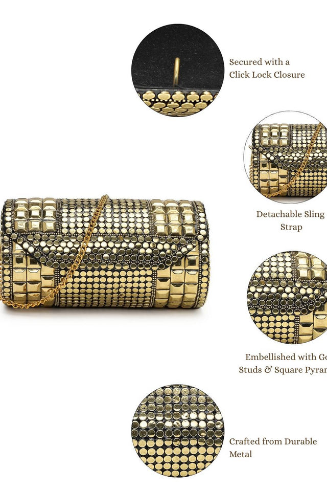Gold Embellished Metal Clutch