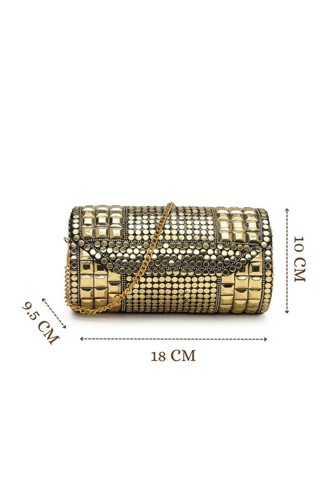 Gold Embellished Metal Clutch