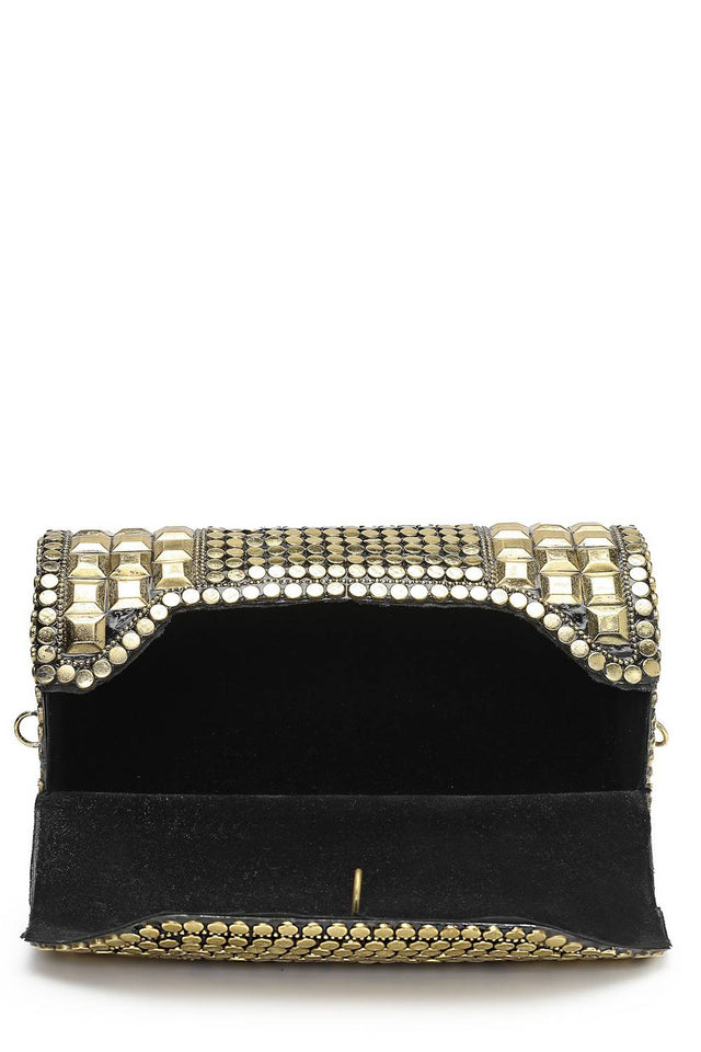 Gold Embellished Metal Clutch