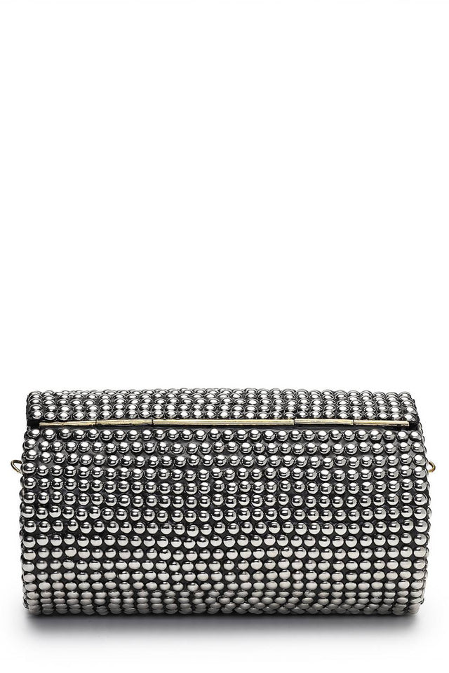 Silver Embellished Metal Clutch
