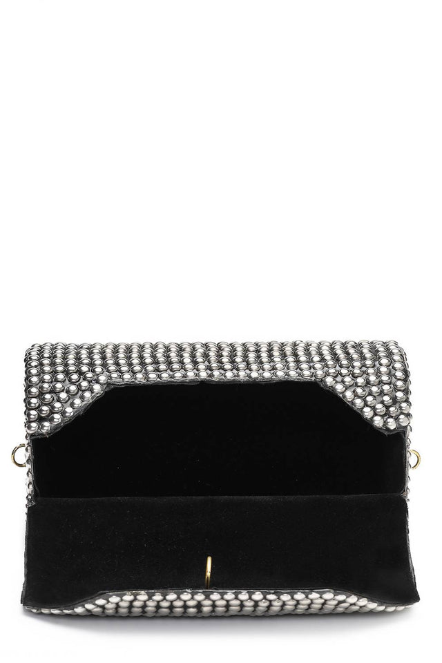 Silver Embellished Metal Clutch