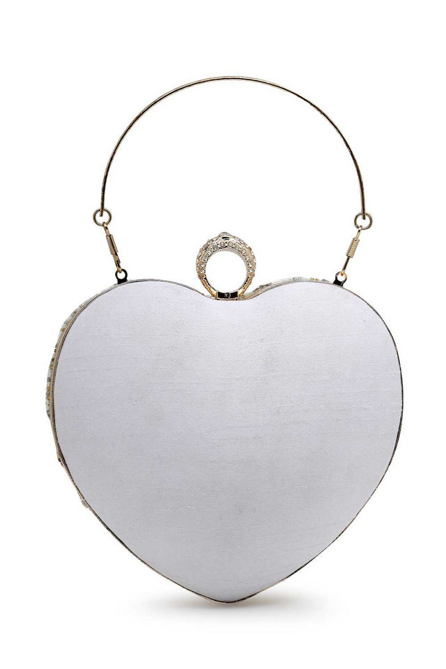 White Embellished Faux Silk Clutch