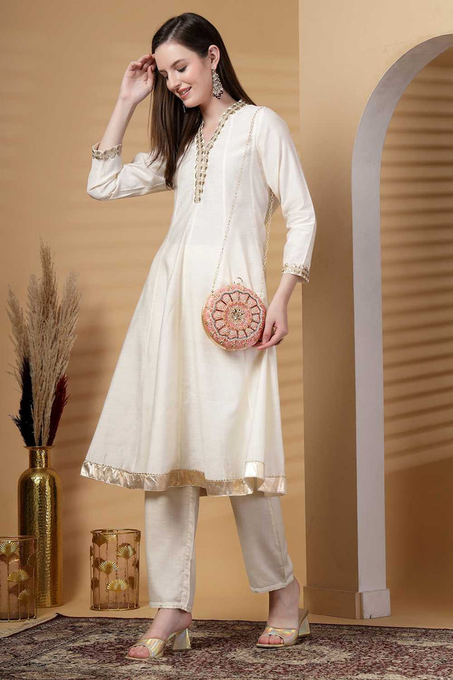 Orange Embellished Faux Silk Clutch