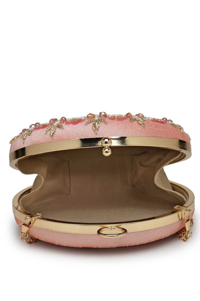 Orange Embellished Faux Silk Clutch