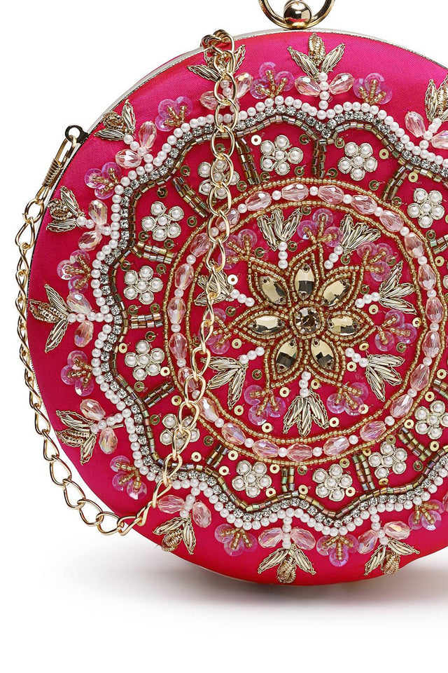 Multi Color Peal Embossed Faux Silk Clutch