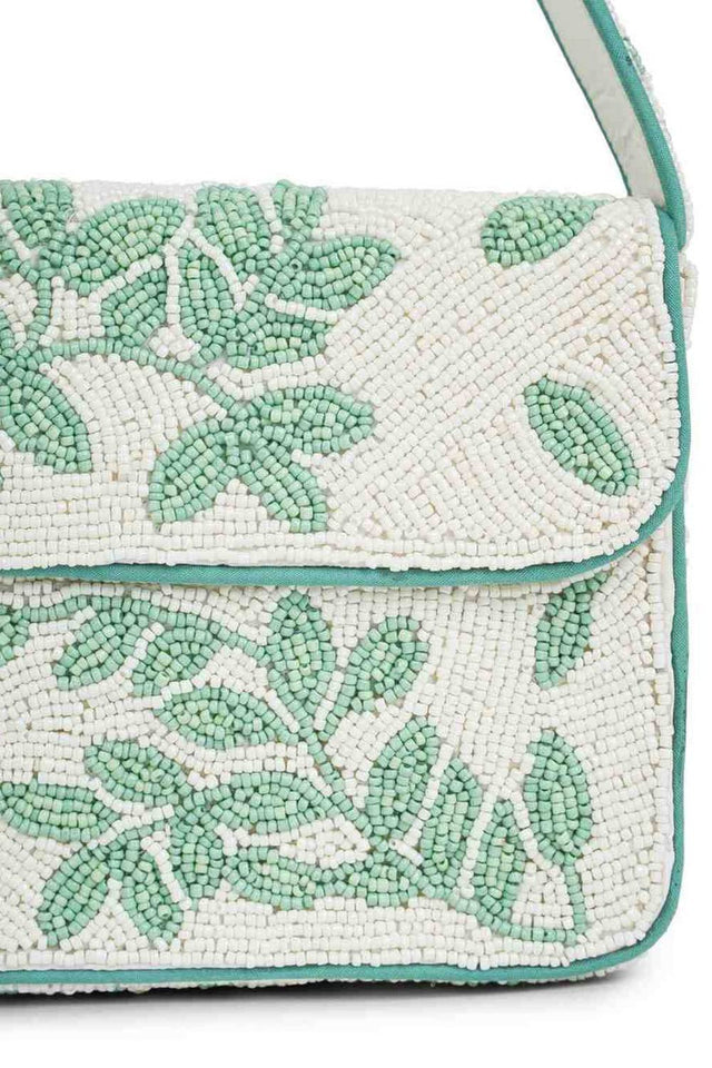 Multi Color Beads Embossed Canvas Clutch