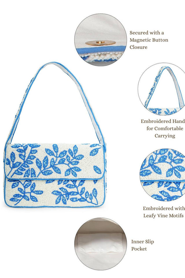 Multi Color Beads Embossed Canvas Clutch