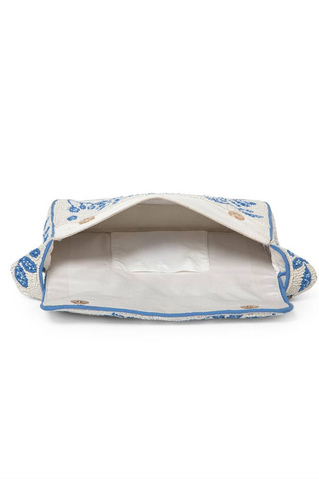 Multi Color Beads Embossed Canvas Clutch