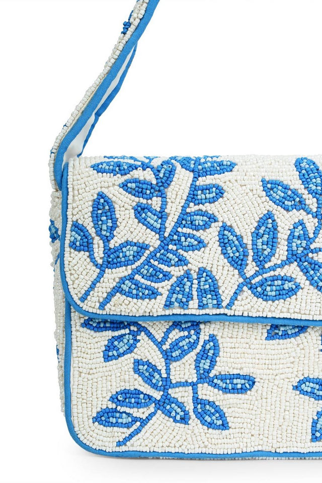 Multi Color Beads Embossed Canvas Clutch