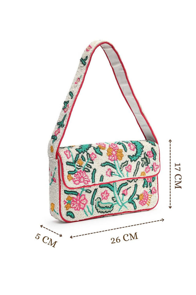 Multi Color Beads Embossed Canvas Clutch