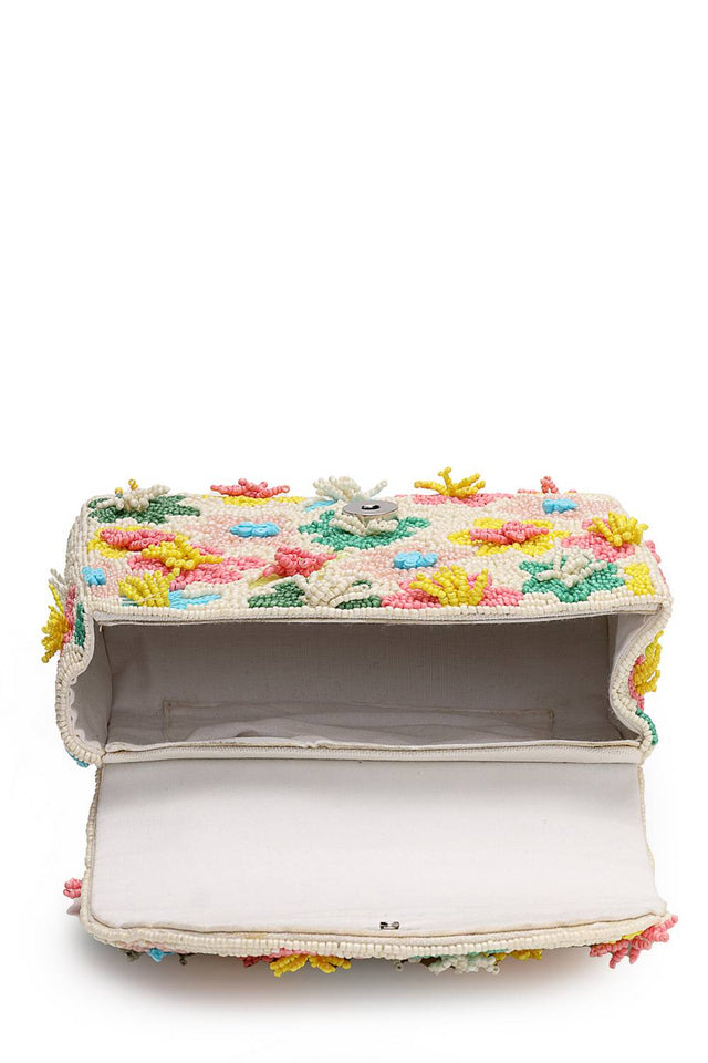 Multi Color Beads Embossed Canvas Clutch (ADCL9035A)