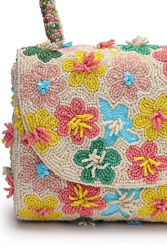 Multi Color Beads Embossed Canvas Clutch (ADCL9035A)