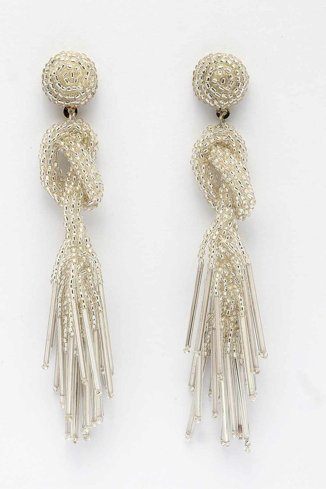 Silver Beadwork Plastic Drop Earrings