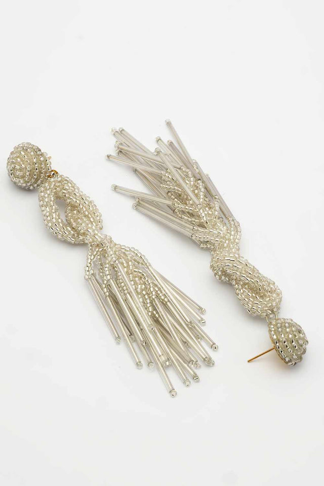 Silver Beadwork Plastic Drop Earrings
