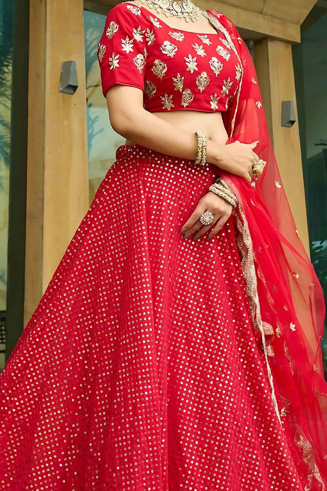 Pink Sequins with Embroidered Georgette Lehenga (AD_Ared)