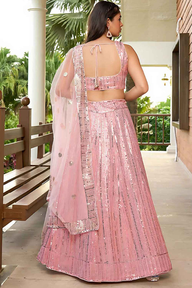 Pink Sequins Georgette Lehenga