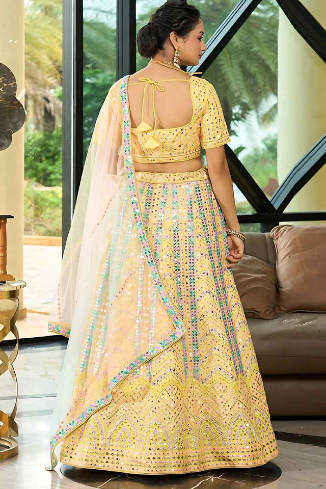 Yellow Sequins Silk Lehenga
