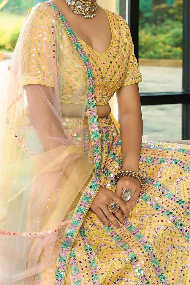 Yellow Sequins Silk Lehenga