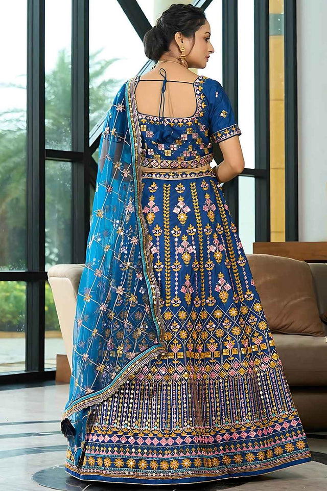 Turquoise Sequins Silk Lehenga