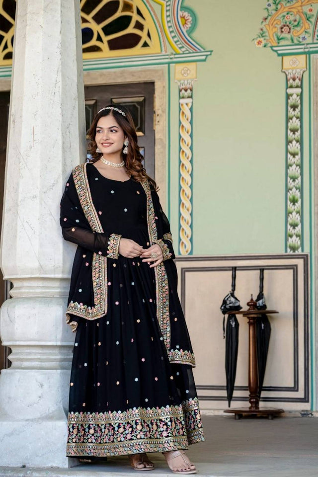 Black Embroidered Georgette Gown