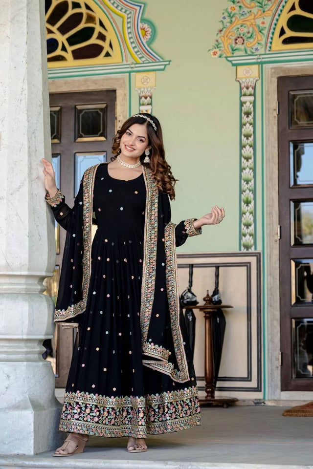 Black Embroidered Georgette Gown