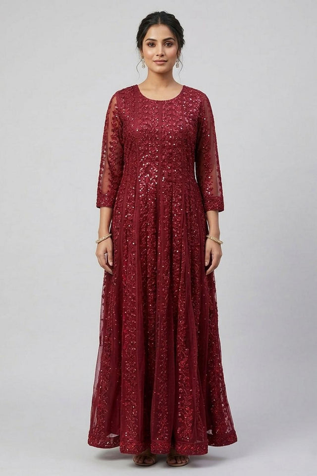 Pink Sequin with Embroidered Silk Blend Gown (AHEDNTEMB-277-DS)