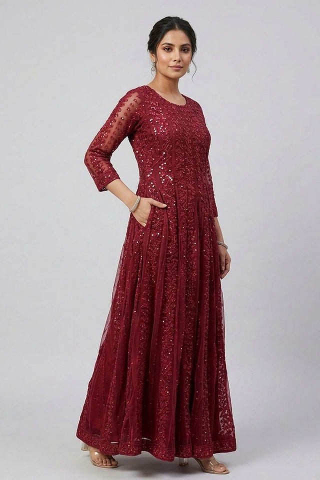 Pink Sequin with Embroidered Silk Blend Gown (AHEDNTEMB-277-DS)