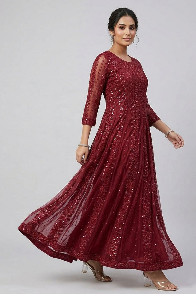 Pink Sequin with Embroidered Silk Blend Gown (AHEDNTEMB-277-DS)
