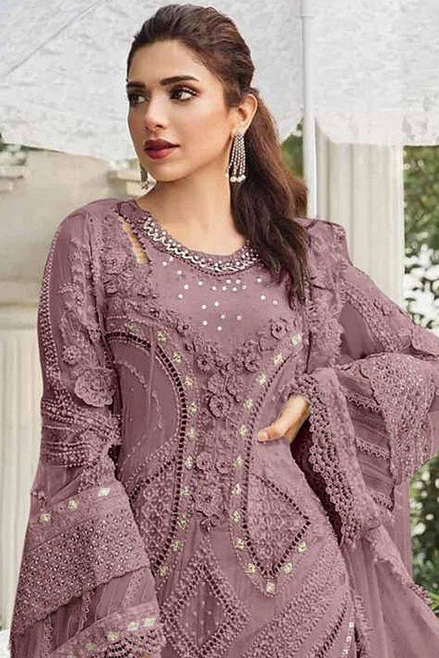 Brown Floral Embroidered Georgette Palazzo Suits