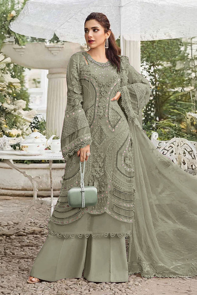 Mehendi Floral Embroidered Georgette Palazzo Suits