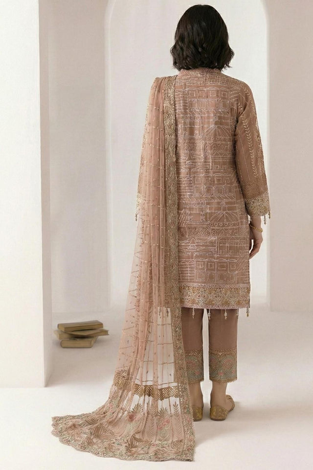 Brown Embroidered Georgette Kurti Pant Set