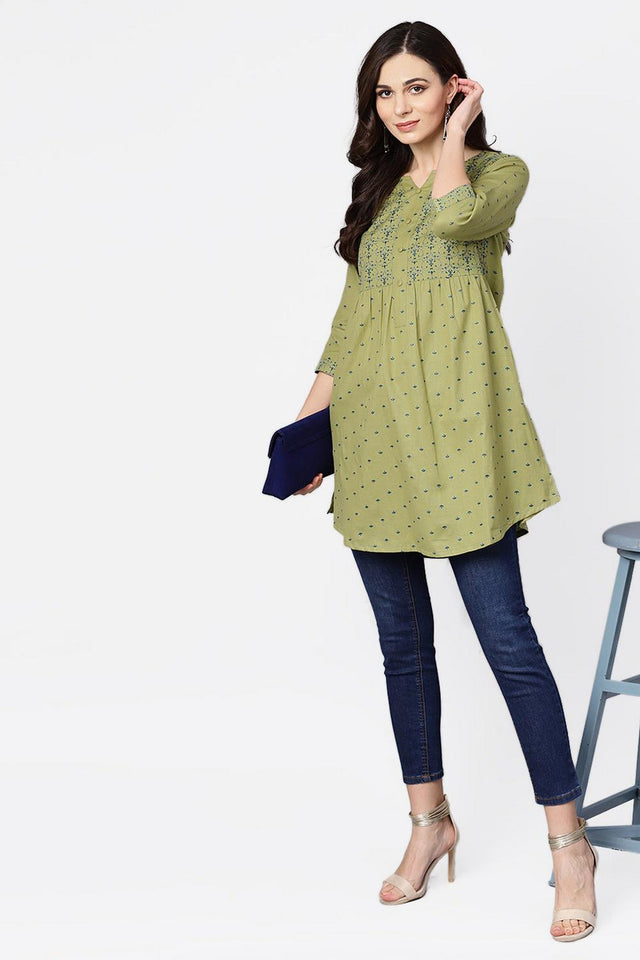 Green Floral Printed Cotton Kurti (AM-BER2016)