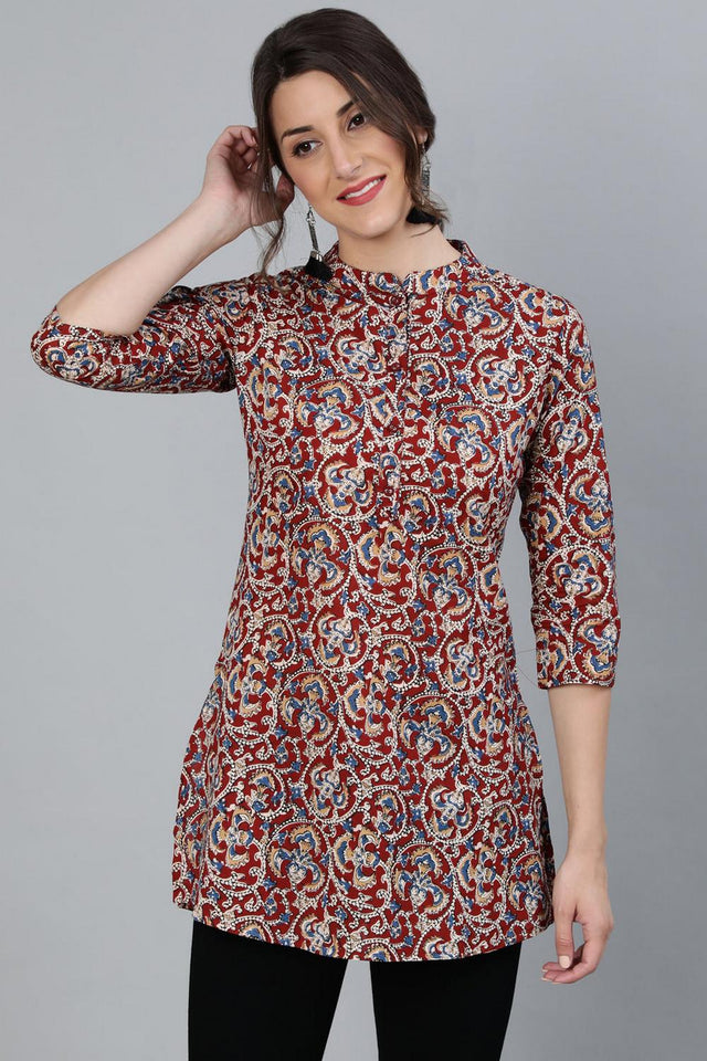 Maroon Printed Cotton Tunic (AM-BER3117)