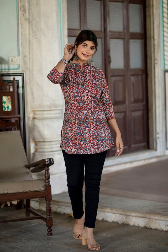 Maroon Printed Cotton Tunic (AM-BER3117)