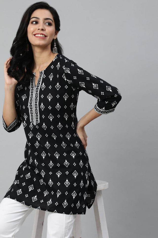 Black Printed Cotton Tunic (AM-BER3292)