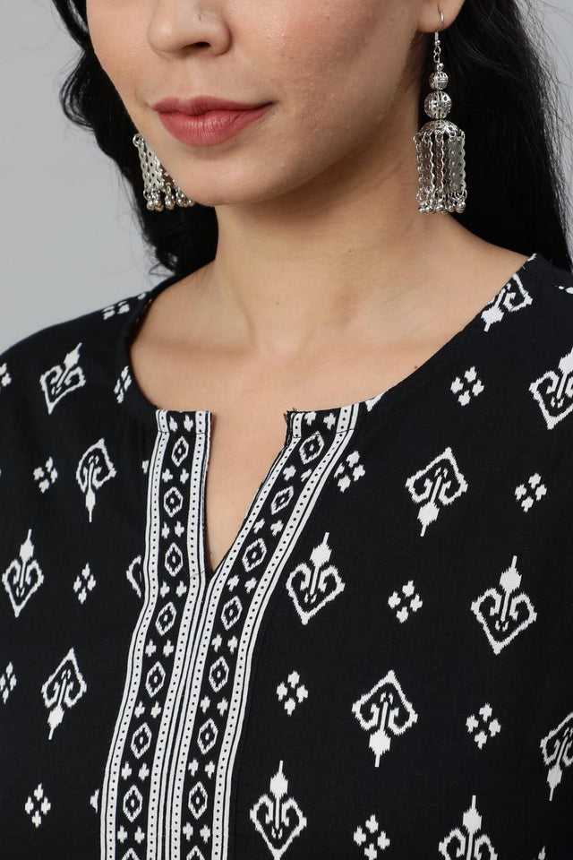 Black Printed Cotton Tunic (AM-BER3292)