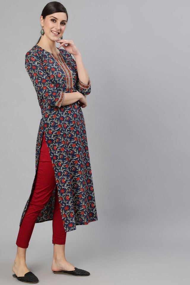 Blue Printed Cotton Kurti (AM-BER3298)