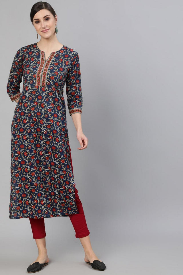 Blue Printed Cotton Kurti (AM-BER3298)